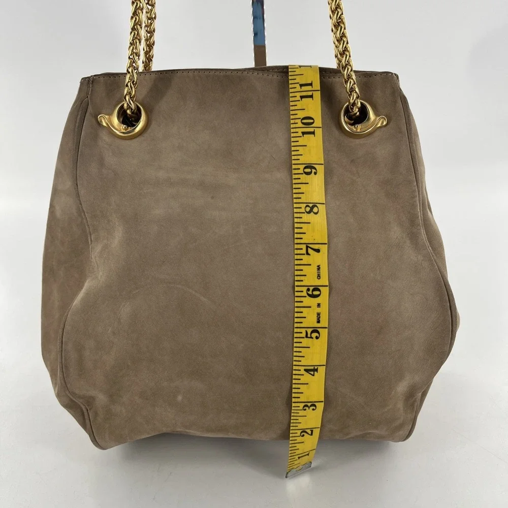 Rare De Vecchi Hamilton Hodge Shoulder Bag Nubuck Leather Gold Chain Strap Taupe
